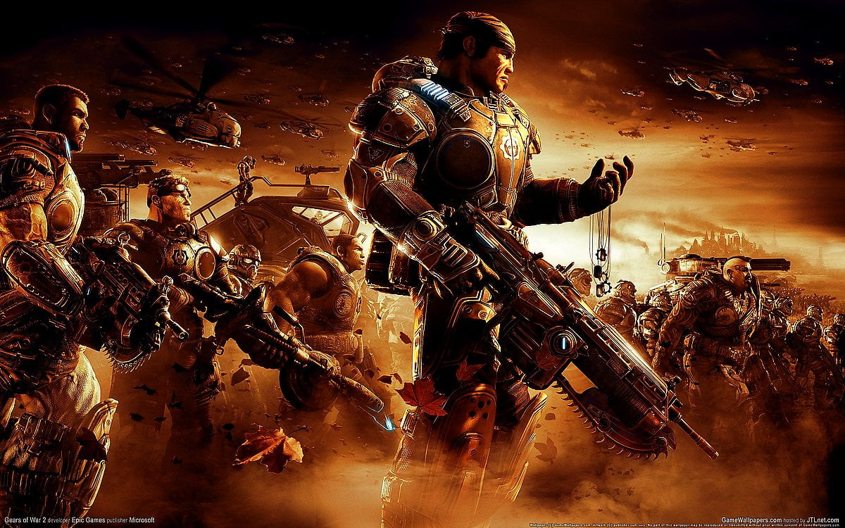 Gears Of War, film, arma, film d'azione, guerra (scena dal videogioco "Gears Of War") - immagine di sfondo 1920x1200