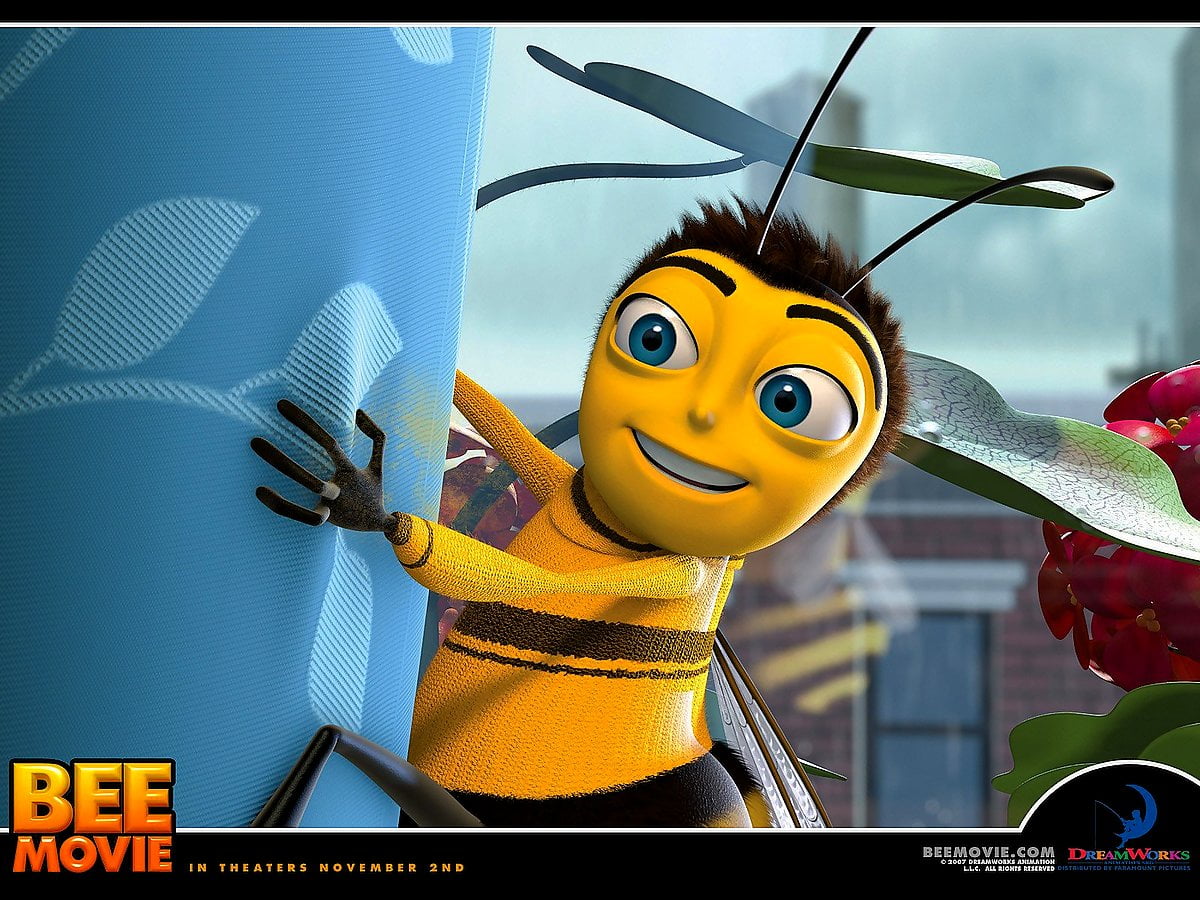 Cartone animato, Ape, cartoni animati, sorriso, ape (scena da film "Bee Movie") — foto di sfondo 1600x1200