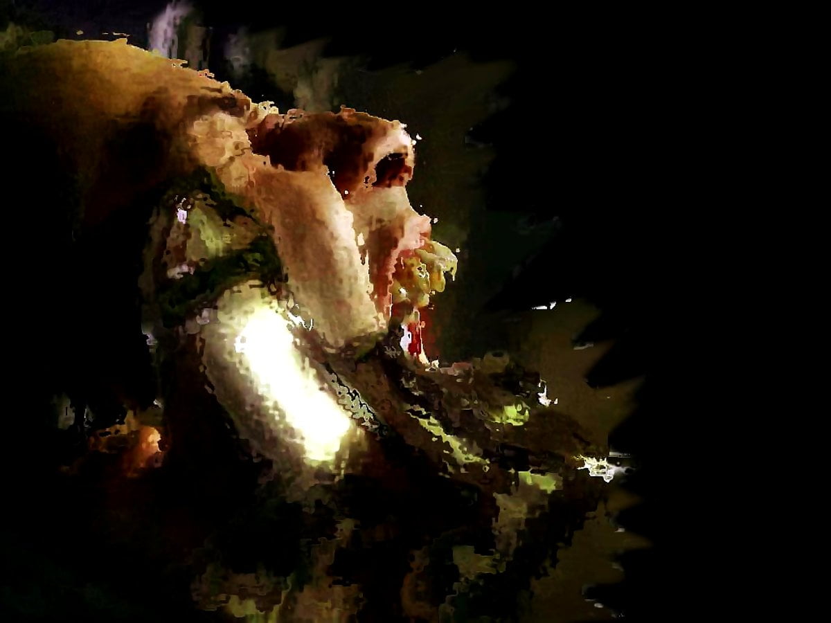 Pittura, buio, dinosauro, arte (scena da film "Matrix") - sfondo 1024x768